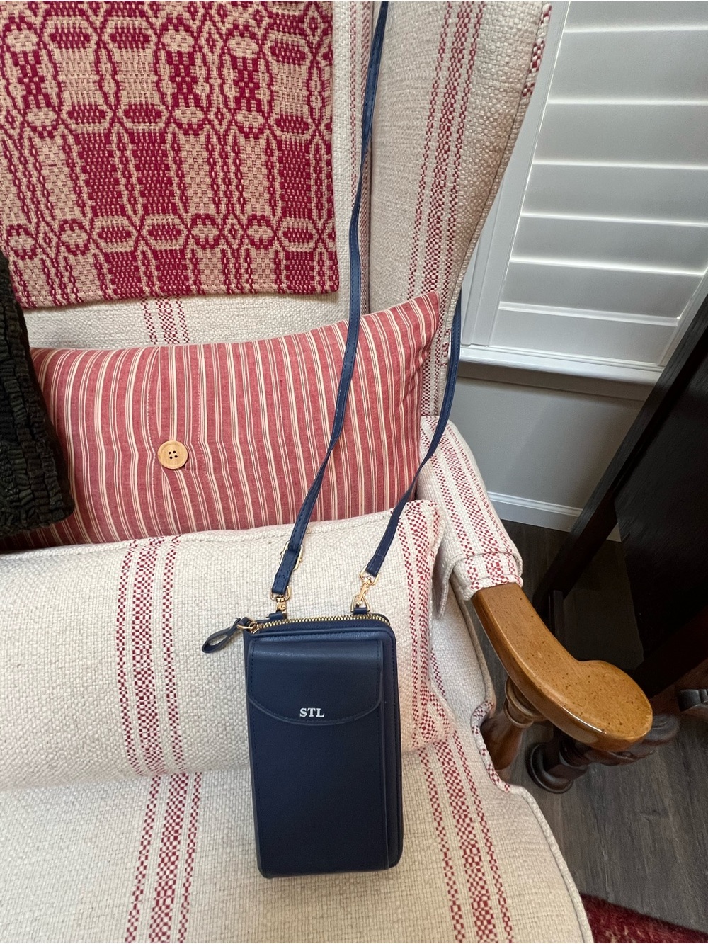 Monogrammed Navy Crossbody Wallet - STL
